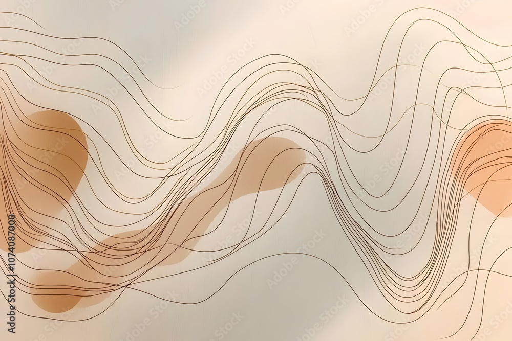 Poster abstract design featuring flowing lines and soft shapes in warm tones, creating a sense of movement 