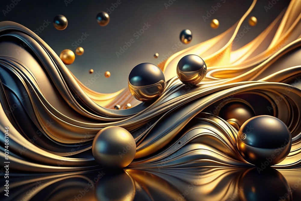 Poster elegant 3d black and gold abstract design with fluid shapes and dynamic textures, capturing a modern