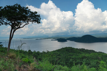 The beautiful viewpoint of the lake on Srinakarin dam, Kanchanaburi province, Thailand 2023. 