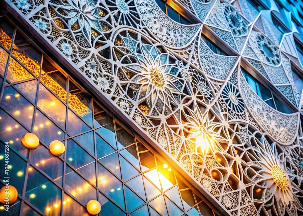 Poster elegant architectural photography showcasing intricate lace patterns in modern structures with artis