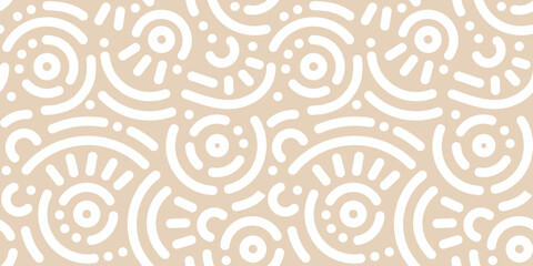 Memphis geometric seamless pattern. Abstract modern background with circles, curves, short rounded lines and dots. Fun kid doodle design element for cover, poster, banner, label, textile, wrapping.	
