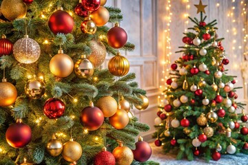 Fototapeta premium Elegant Christmas Tree Isolated on a White Background, Perfect for Holiday Themes and Seasonal Decor Inspiration with a Touch of Festive Charm and Cheer