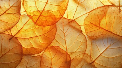 Fototapeta premium Close-Up of Translucent Orange Autumn Leaves Backlit by Sunlight