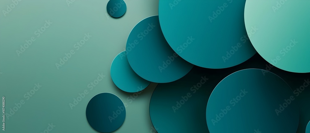 Poster an abstract composition of teal circles, varying in size and depth, blending harmoniously against a 