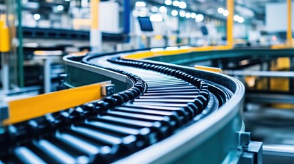 Close-up of a Curved Conveyor Belt in a Factory Setting