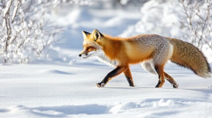 Obraz premium Red Fox Walking Through Snowy Landscape