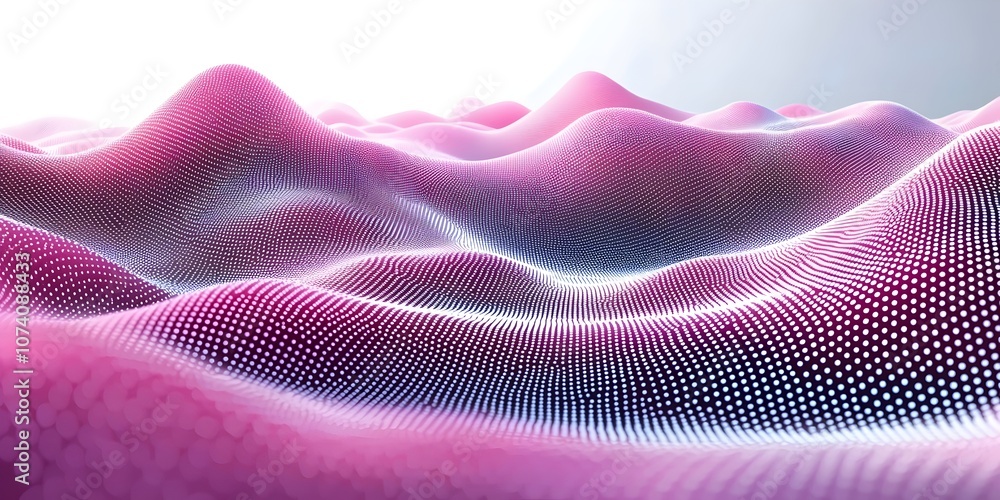Poster a captivating abstract landscape of pink and purple undulating waves, created with a network of glow
