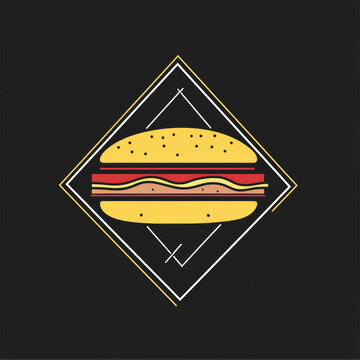 recommend clip art: A simple line art illustration of a hamburger inside a diamond frame on a black background.