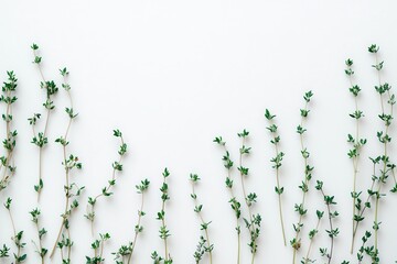 A detailed photo of fresh thyme on a light surface