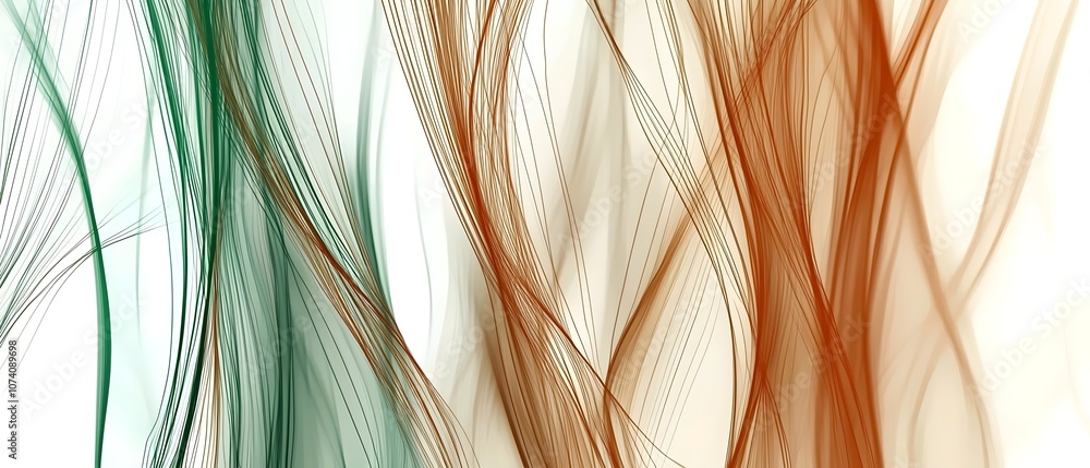 Poster an abstract swirl of green and orange lines, creating a sense of fluidity and movement; representing