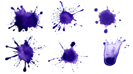 Purple Ink Splashes and Blots on Clear Background Generative AI