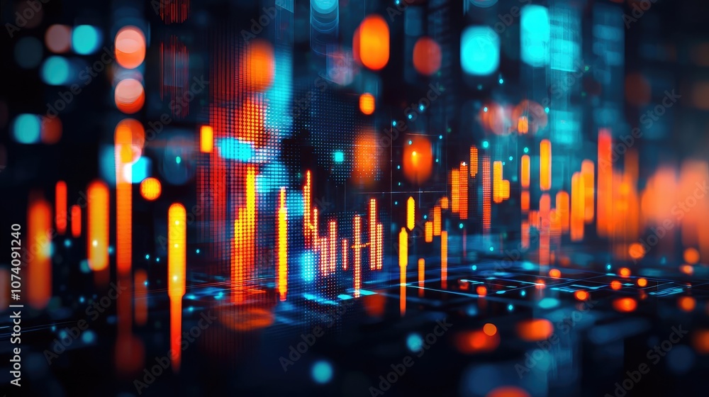 Poster abstract data visualization with vibrant colors and glowing elements.
