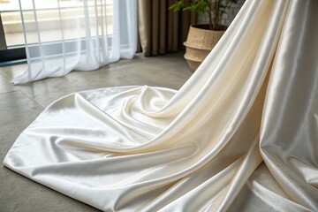 Elegant White Satin Fabric with Soft Texture Perfect for Fashion and Interior Design Projects, Ideal for Backgrounds and Stylish Displays in Photography