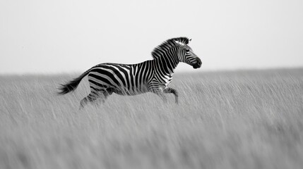 Fototapeta premium A Zebra Galloping Through Tall Grass