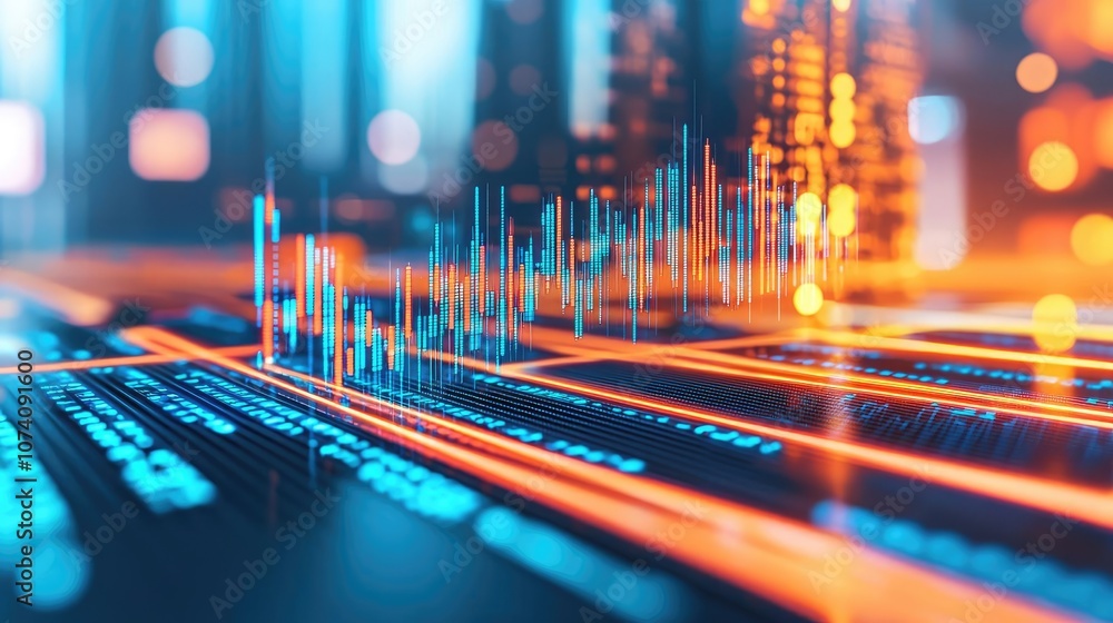 Poster abstract data visualization with vibrant colors and graphic elements.