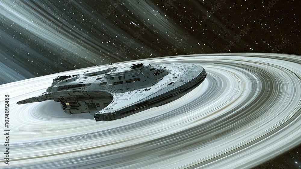 Canvas Prints spaceship flying through a star system's rings