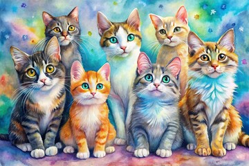 Enchanting Cats in Watercolor: A Collection of Whimsical and Dreamy Feline Portraits Captured in Soft Hues and Fluid Brushstrokes Perfect for Animal Lovers and Art Enthusiasts