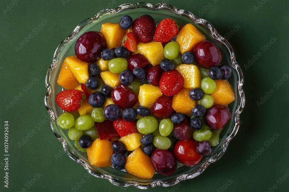 Canvas Prints Bird s eye photo of a vibrant fruit salad on a green backdrop