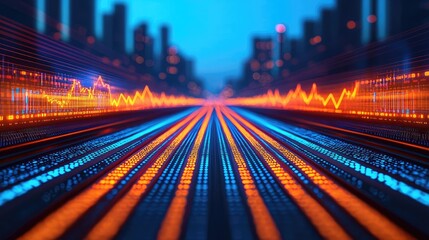 Obraz premium Colorful data visualization with bright lines representing digital information flow.