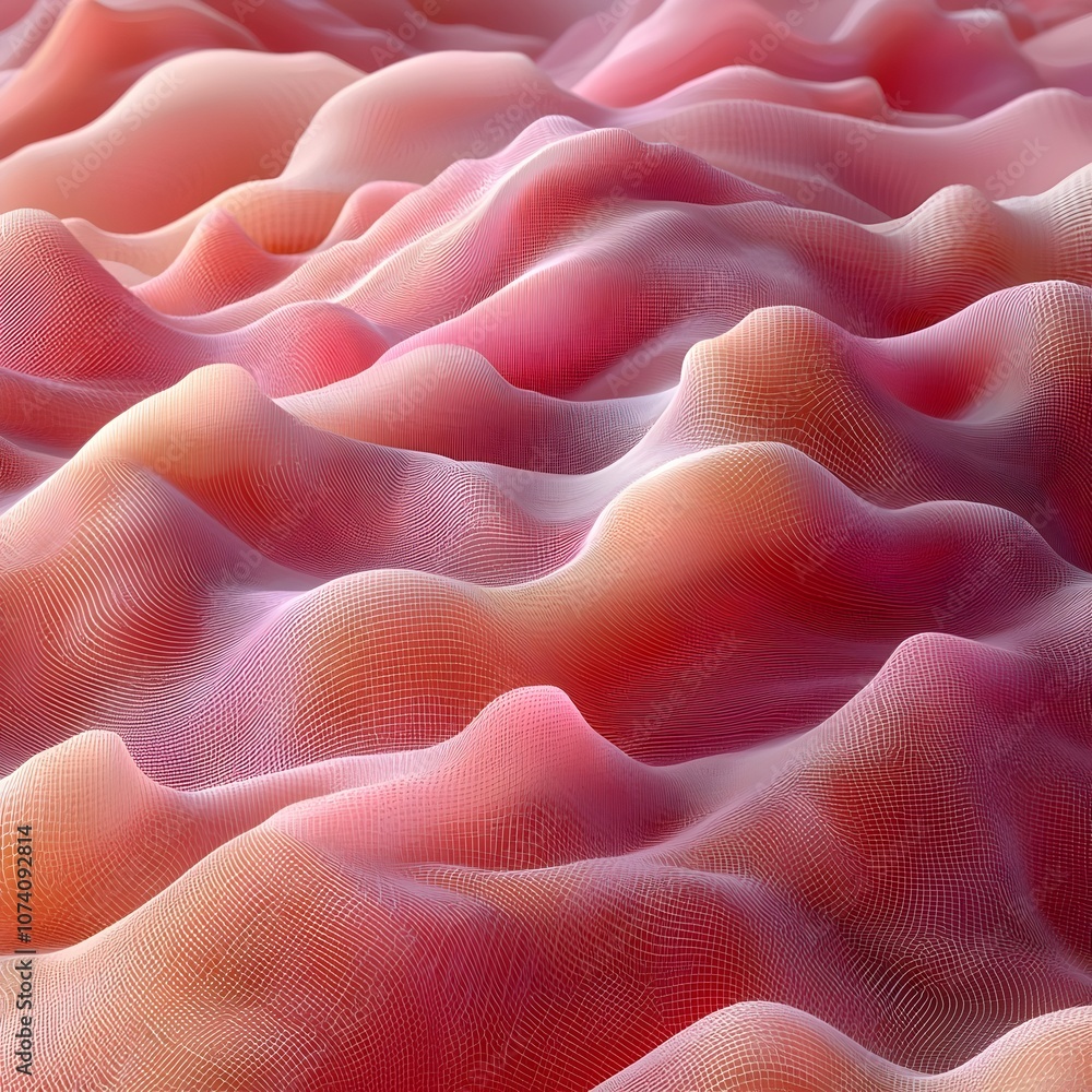 Poster an abstract wave of soft pink and red tones creates a mesmerizing landscape of flowing curves. the d