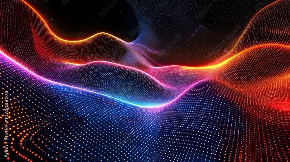 Poster abstract colorful wavy grid of illuminated points