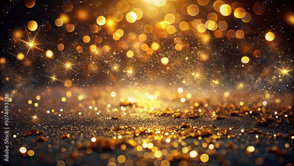 Poster enchanting golden glitter bokeh sparkles lights on a dark abstract background creating a dreamy atmo