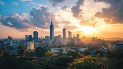 Nairobi Skyline with Dramatic Clouds During Sunset