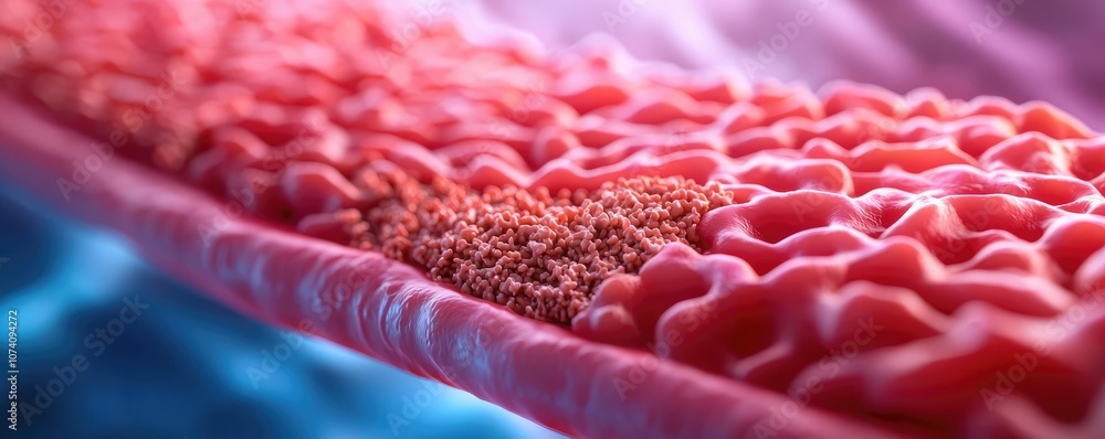 Poster close-up view of a colorful cellular structure under a microscope.