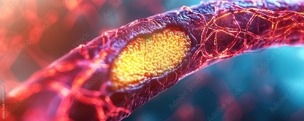 Aufkleber microscopic view of a cell structure with vibrant colors on a dark backdrop.