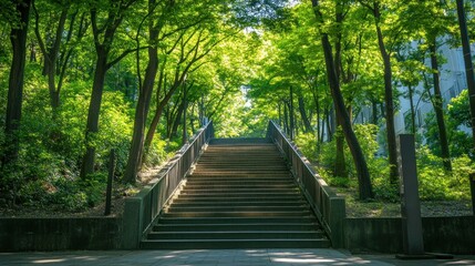 Fototapeta premium Stone Stairs Leading Up Through Lush Green Foliage