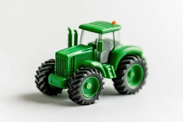 Children s green toy tractor on white background with space for text