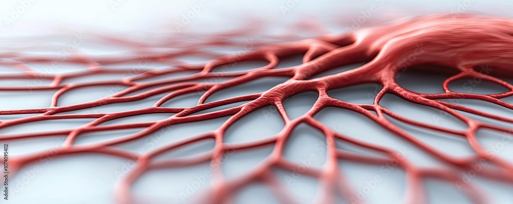 Poster abstract close-up of red biological structures on a white isolated background.
