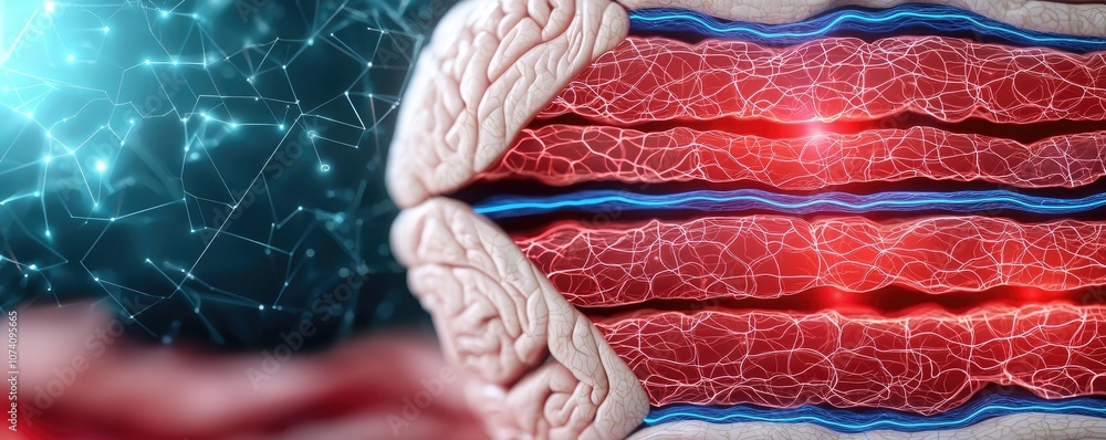 Poster detailed close-up of brain structure with complex neuron connections.