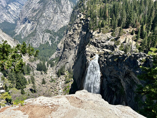 View of waterfall in the mountains