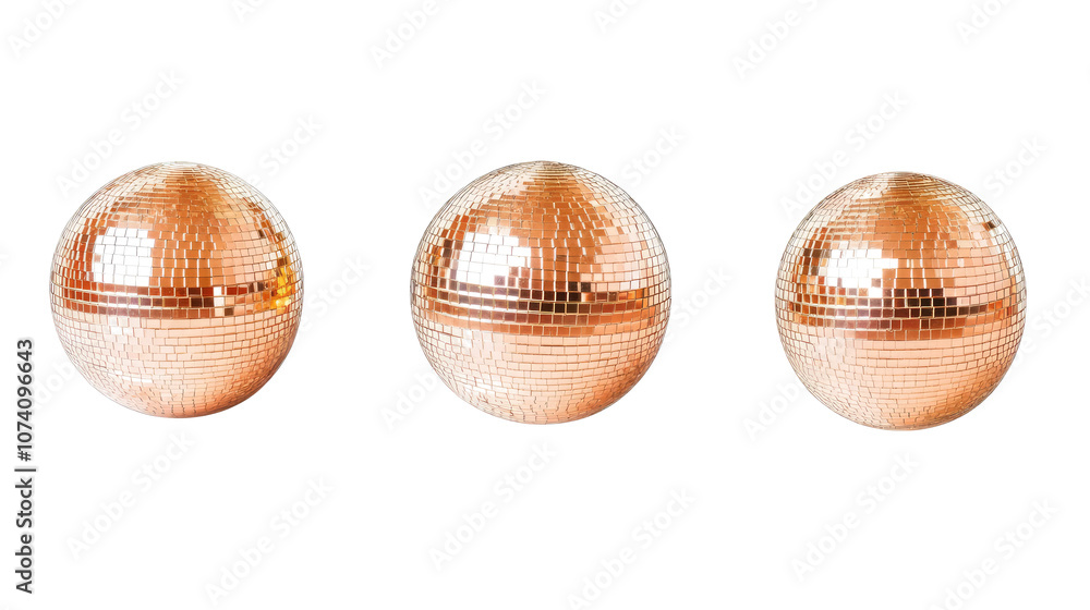 Poster set of three mirror balls isolated on a transparent background generative ai