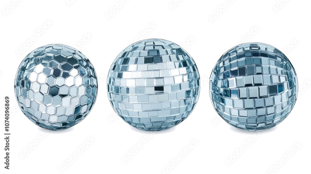 Poster sparkling mirror balls on a transparent background for decoration generative ai