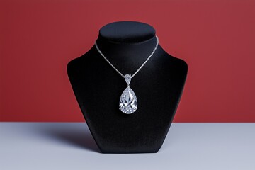 Pear-Shaped Diamond Pendant Necklace on Black Velvet Bust