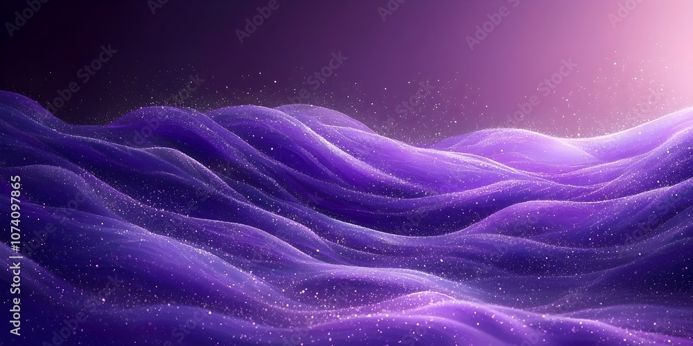 Poster a mesmerizing abstract digital artwork of flowing purple waves, illuminated by soft light. the ether