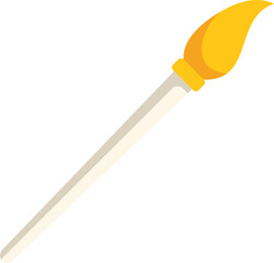 This is a thin artist paintbrush with yellow paint lying isolated on white background