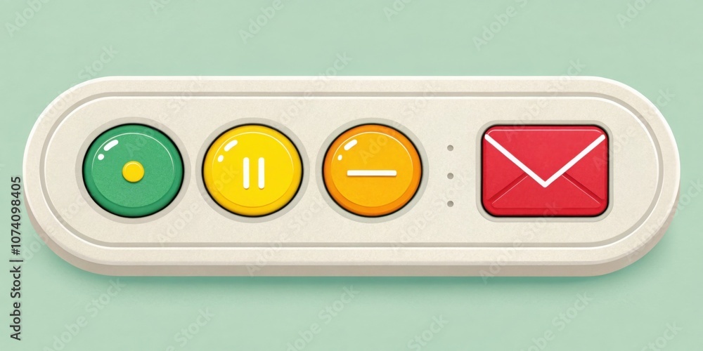 Poster retro gui a minimalist browser with a light grey toolbar lined with brightly colored buttons each ha