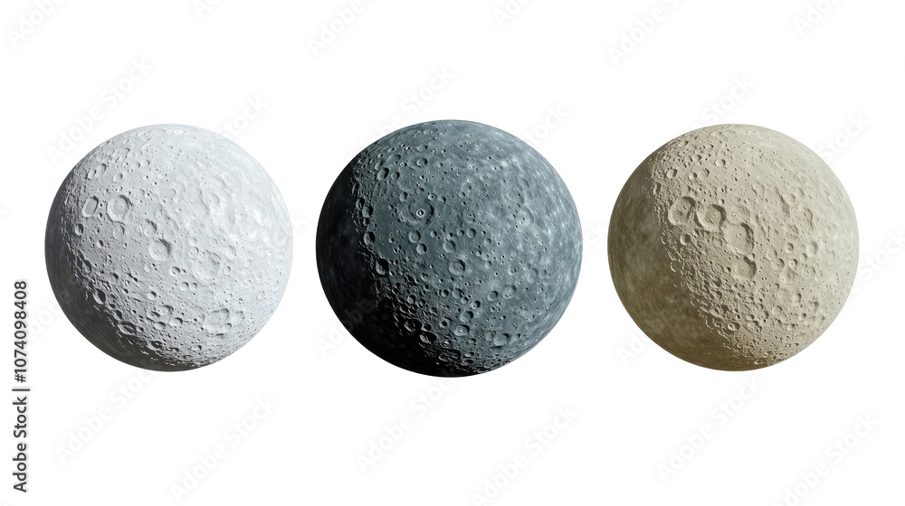 Poster unique moon surface textures on transparent background generative ai