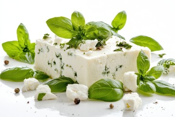 Feta cheese alone on a white background