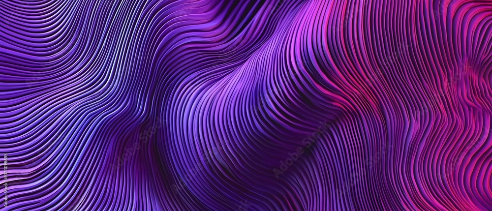 Poster abstract wavy lines in shades of purple and pink create a mesmerizing visual effect, evoking a sense