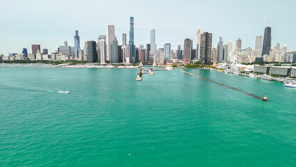 Aerial view of Chicago from Navy Pier on a beautiful summer day