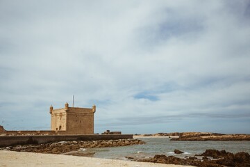 Historic Streets of Essaouira’s Medina, with traditional Moroccan Architecture by the beach,...