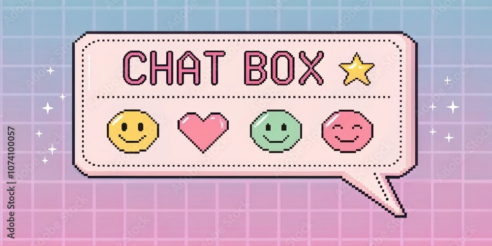 Poster vintage chat box glow a pixelated chat box with a soft pastel gradient background displaying a serie