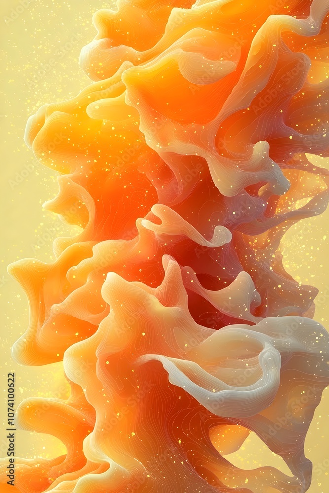 Poster A vibrant and dynamic abstract composition featuring swirling orange and white shapes. The soft textures and glowing highlights create a sense of fluidity and warmth.