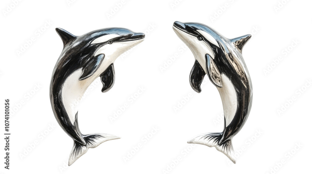 Poster two playful orcas on clear background generative ai