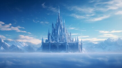 A castle made of ice and snow, surrounded by swirling winter winds and glowing snowflakes.generative ai illustration