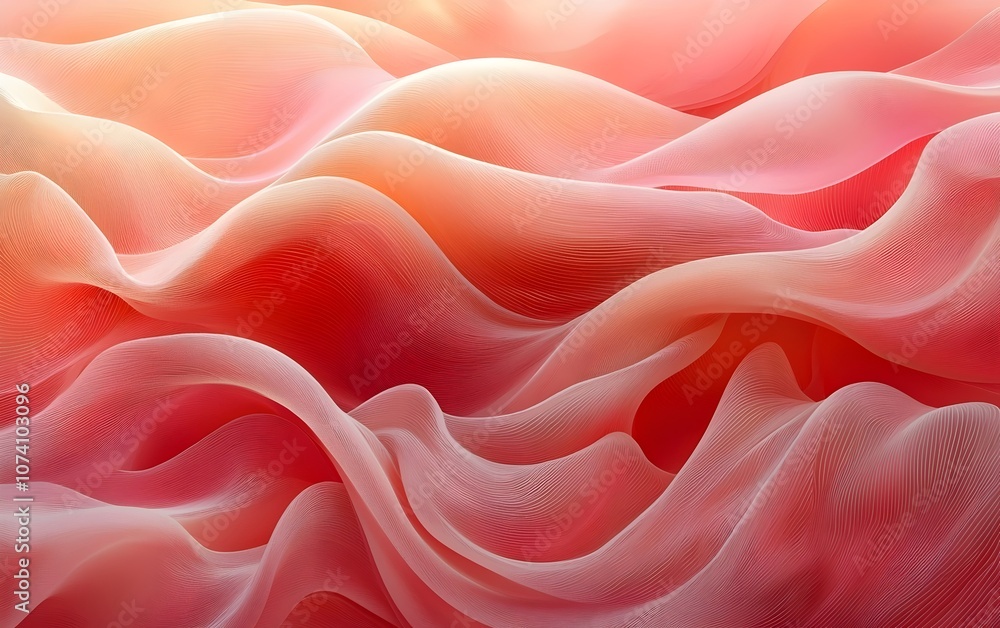 Poster abstract waves in soft hues of pink and orange create a serene and fluid composition, reminiscent of
